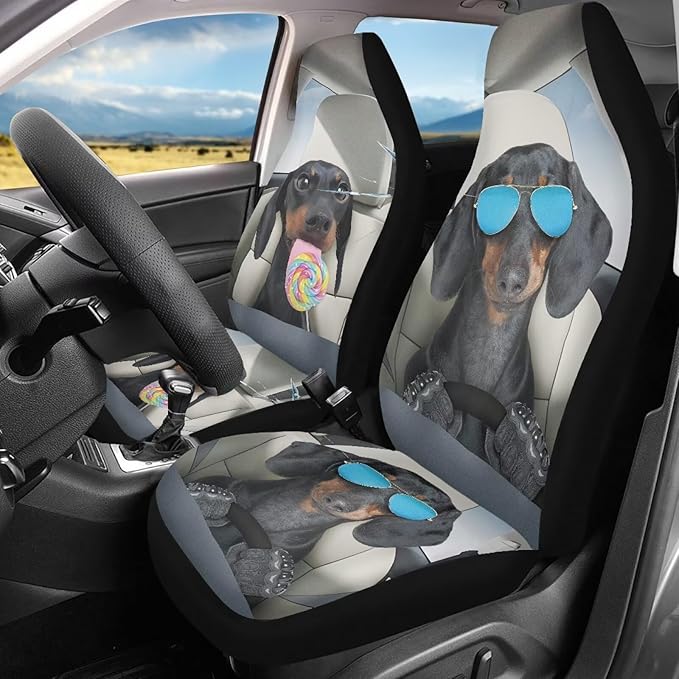Funny Dachshunds Front Seat Covers for Cars Decorative Automotive Car Interior Covers Anti-Slip Seat Cover for Full Back and Seat Universal Fit for Cars Trucks SUVs
