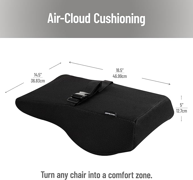 Mind Reader Air-Cloud Lumbar Cushion, Ergonomic Memory Foam Back Support Pillow for Office Chairs, Recliners, and Car Seats, Chiropractor-Recommended, Black