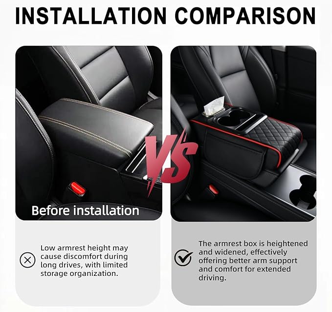 Car Armrest Storage Box for Nissan Hardbody (D21) 1986–1997, Center Console Organizer with Side Pocket, Ergonomic Memory Foam Armrest Cushion, Car Elbow Support Pad,D Red