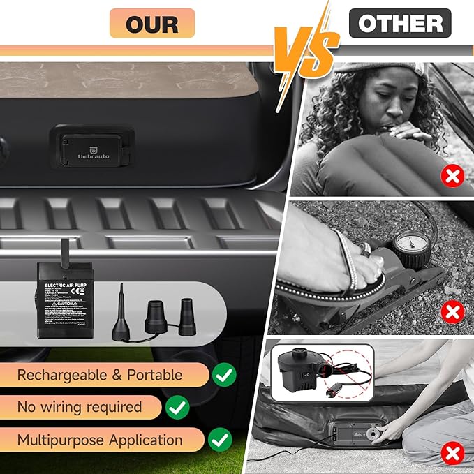 Umbrauto Built-in Pump Air Mattress for 5.5-5.8ft Short Truck Bed, Inflatable Full-Size Pickup Airbed for Ford F150, Chevy Silverado, GMC Sierra, Dodge Ram, Toyota Tundra, Nissan Titan Outdoor Camping