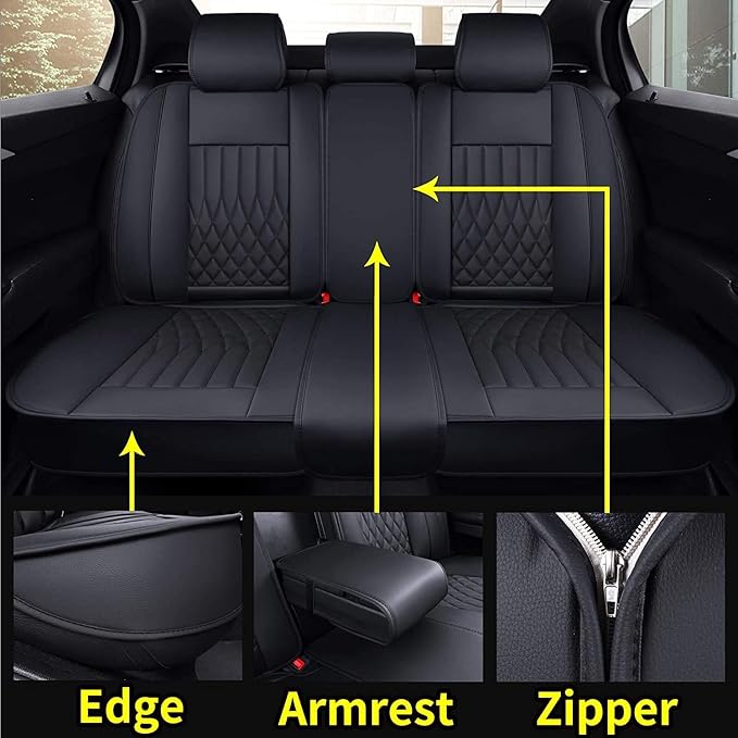 Aierxuan Car Seat Covers Full Set Universal Fit for Honda Civic Accord CRV, Toyota Camry Prius Rav4 Corolla, Kia, Lexus, Nissan, Mazda, Jeep Cherokee and Most Cars, with Waterproof Leather (Black)