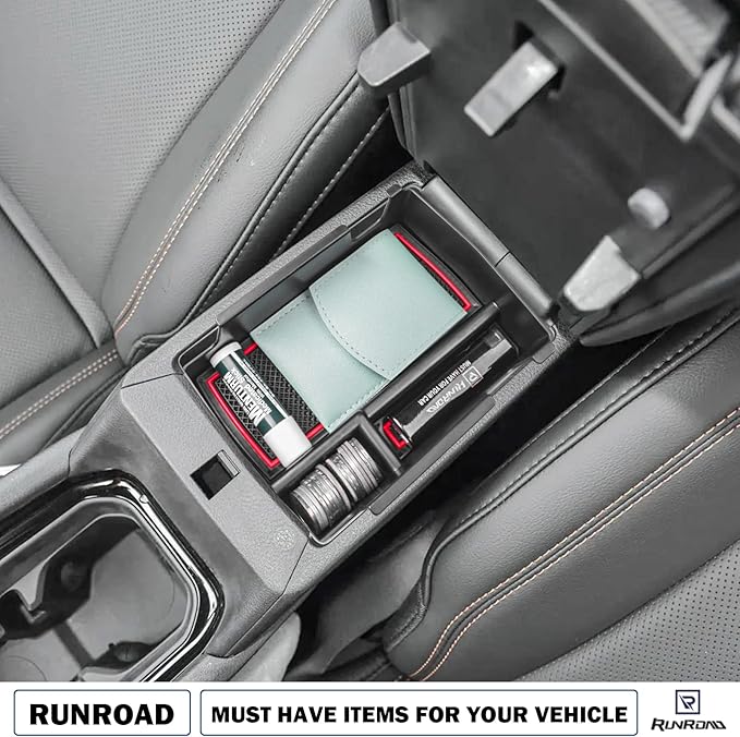 RUNROAD Center Console Organizer Tray Compatible with Jeep Compass 2022 2023 2024 2025 Accessories, Coin Holder Armrest Tray Secondary Storage Box Insert Console Organizer Card, Red (NOT For Ltd)