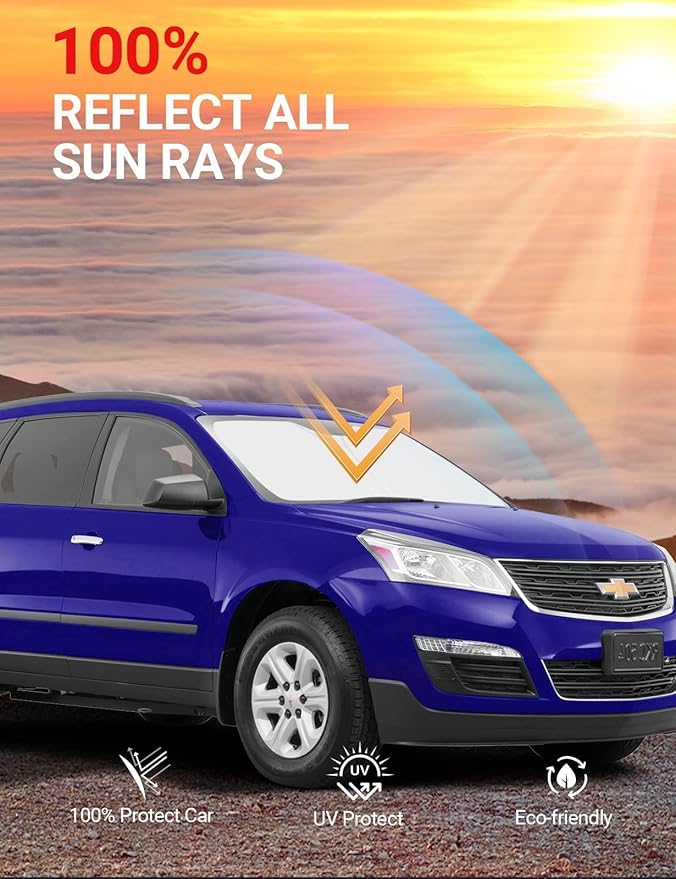 Proadsy 2026 Upgrade Front Windshield Sun Shade Foldable Sunshade Protector Custom Fit 2018-2023 Traverse LS, LT, RS, Redline, Premier, High Country SUV Accessories