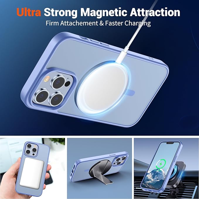 SUPFINE Magnetic for iPhone 13 Pro Case (Compatible with MagSafe) (Military Grade Drop Protection) Slim Translucent Matte Shockproof with Anti-Fingerprint Phone Case,Blue Purple