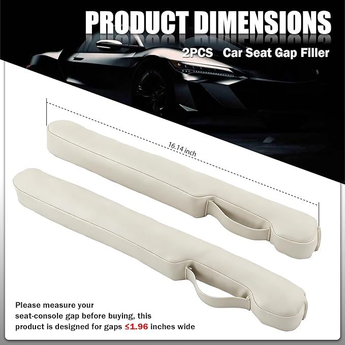 2026 New Car Seat Gap Filler 2 Pack,Leather Seat Gap Filler Strip with Fix Strap to Avoid Items from Falling,Universal Car Seats Gaps Plug Cars Interior Accessories (Off-White)