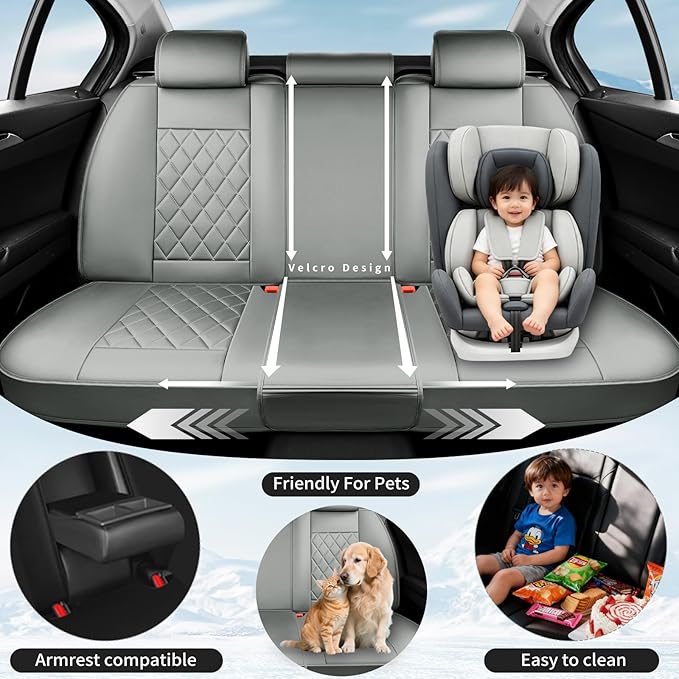 Fit HRV Car Seat Covers Compatible with Honda HRV 2016-2025 2026, Premium Leather Breathable, Wear Resistant, Airbag Compatible, All-Weather Protection & Full Coverage, Full Set Gray