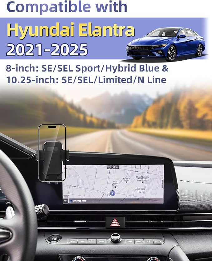 PZK Car Phone Holder for Hyundai Elantra 2021-2025 SE/SEL/Sport/Limited/N Line Accessories 8-Inch/10.25-Inch Screen Auto Lock Car Phone Mount 360° Rotation Phone Cradles Not Affect Air Vent