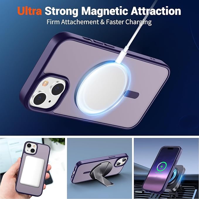 SUPFINE Magnetic for iPhone 15 Case (Compatible with MagSafe) (Military Grade Drop Protection) Slim Translucent Matte Shockproof with Anti-Fingerprint Phone Case, Dark Purple