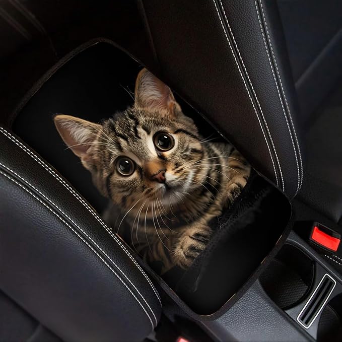 Dreaweet Car Armrest Cover Pad Soft Center Console Cover Black Cat Car Accessories for Women Interior Cute,Universal Armrest Cover for Car Truck SUV Sedan