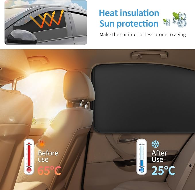 Car Curtains for Side Window - 2 Pcs Front Privacy Sun Shades Magnetic 100% Block Light Car Window Covers with Cooler Feeling (dexterous, front-2pcs)