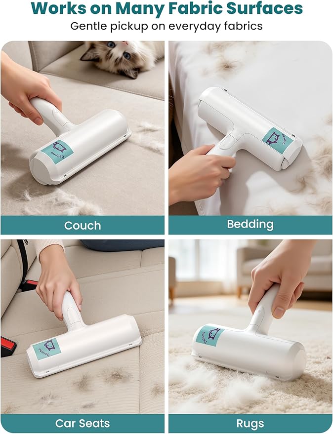 DELOMO Pet Hair Remover Roller: Reusable Lint Roller with Large Fur Bin - Portable Cat and Dog Hair Remover for Couch, Bedding, Car, Rugs & Furniture, Effective and Eco-Friendly, for Multi-Pet Homes