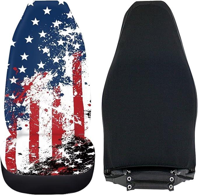 Car Seat Covers Set Front Seats Only 2 Pack Universal Fit Most Truck SUV Vans Auto Accessories Interior Cushion Protector（Creative American Flag Print 2）