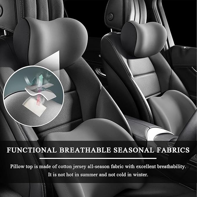 Car Headrest & Lumbar Support Cushion for Dodge Ram Promaster 2013-2020, Ergonomic Memory Foam Neck Head Pillow Seat Adjustable Strap Removable Breathable Interior Accessories,Black