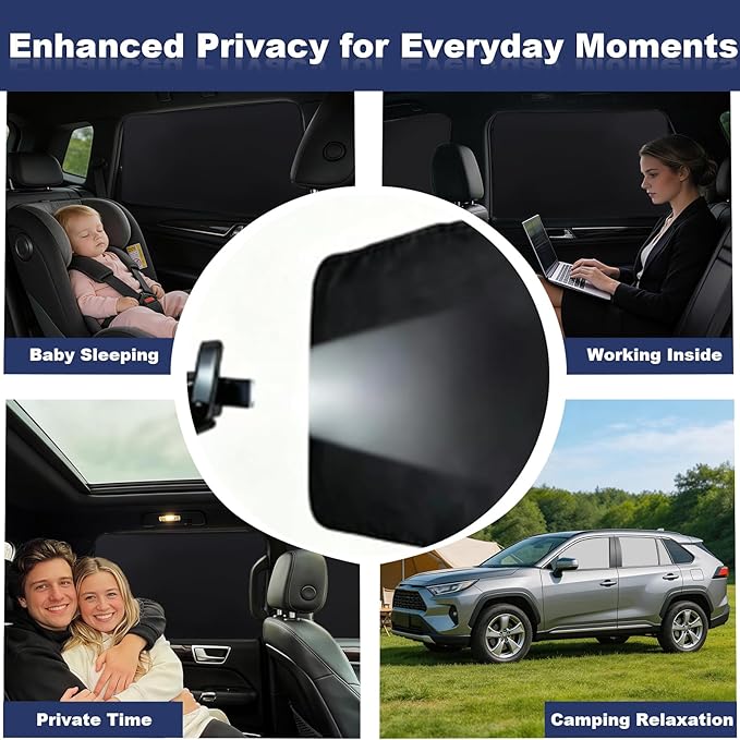 XCBYT Car Window Shades for Side Windows, 4 Pack Universal Sun Shades with Reflective Silver & Black Privacy Layer, UV Heat Blocker Car Curtains for Camping, Travel & Privacy (Silver)
