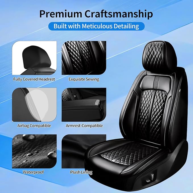 Fit Mazda 6 Car Seat Covers for Select Mazda 6 2007-2021, Premium Full Coverage Leather, Airbag Compatible, Luxury Waterproof All Weather Breathable Seat Cushion Protector, Full Set, Black
