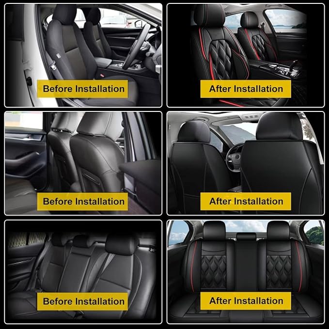 AOMSAZTO Car Seat Covers,Full Set 5 Seats Custom Fit for Kia Seltos 2021-2025 2026,Leather Car Seat Cover Seat Cushion Protector,Airbag Compatible Waterproof Black