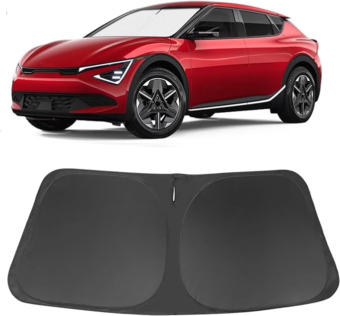 Windshield Sun Shade Custom Fit for 2022 2023 2024 2025 2026 Kia EV6 Accessories Foldable Sunshade Sun Blocker Protect Car from Sun Rays & Heat Damage Keep Car Cooler