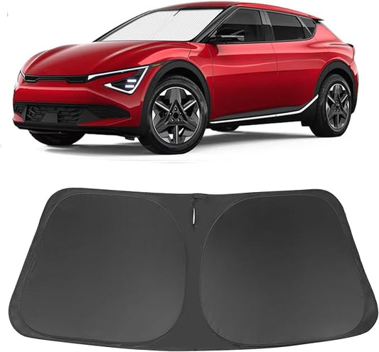 Windshield Sun Shade Custom Fit for 2022 2023 2024 2025 2026 Kia EV6 Accessories Foldable Sunshade Sun Blocker Protect Car from Sun Rays & Heat Damage Keep Car Cooler