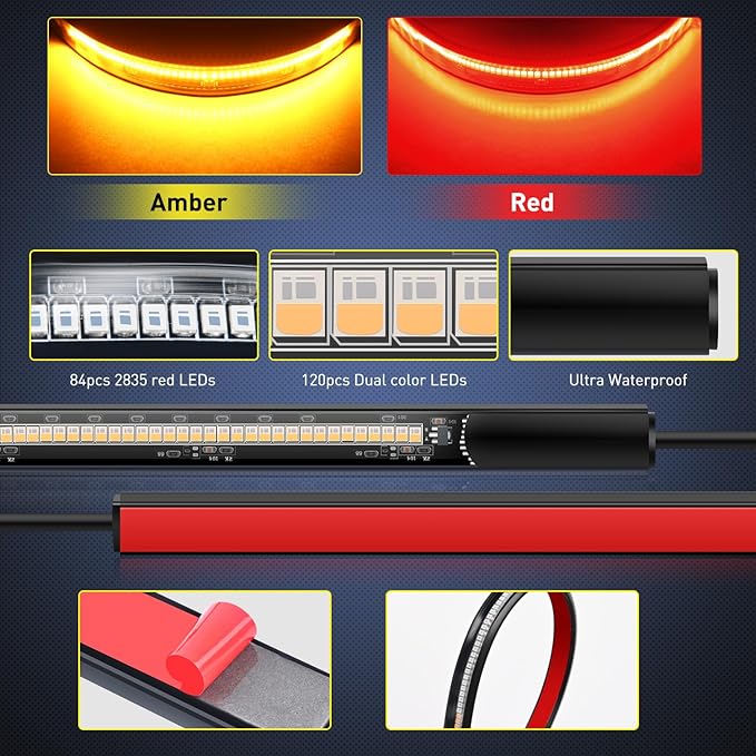 Nilight 30 Inch UTV Tailgate Light Strip 204 LED Red Running Brake Amber Turn Signals Lights Compatible with Polaris RZR Kawasaki Pioneer Can Am Golf Cart Off-Road Truck Trailer
