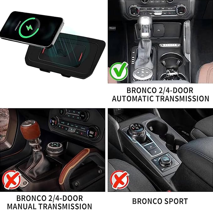 Console Wireless Charging Pad 15W for Ford Bronco 2021 2022 2023 2024 2/4-Door Accessories, Upgraded Silent Fan Cooling FCC Certification,Wireless Charger Hidden Charging