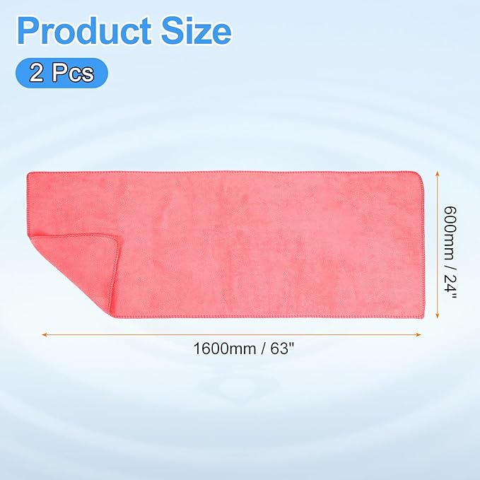 HARFINGTON 2 Pack Microfiber Cleaning Cloth, 63" x 24" Multi-Functional Cleaning Towels Reusable Absorbent Rags for Car Wash Kitchen Household Window Clean, Rose Red