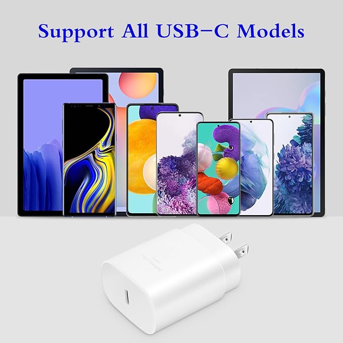 Type C Charger, 2-Pack 25W Type C Fast Charging Block with 6ft USB C Charger Cable Compatible with Galaxy S23 Ultra/S23+/S22/S21/S20/Phone 16/16 Plus/16 Pro Max/15/15 Pro Max/15 Plus-White