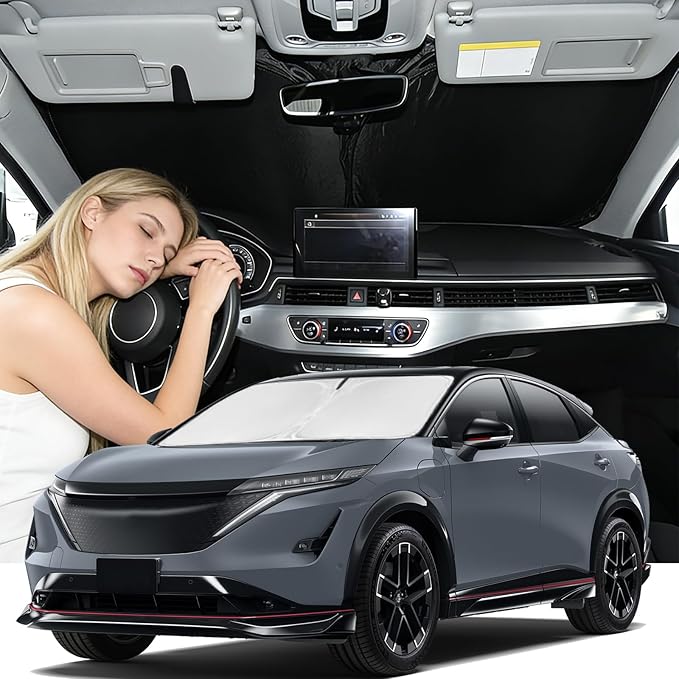 Windshield Sunshade for Nissan Ariya 2023-2025 Sun Shade Car Windshield Accessories Upgrade 4 Layers Blocks UV Rays Custom Fit Ariya 240T Car Window Shades Front Windshield Keep Cool Foldable