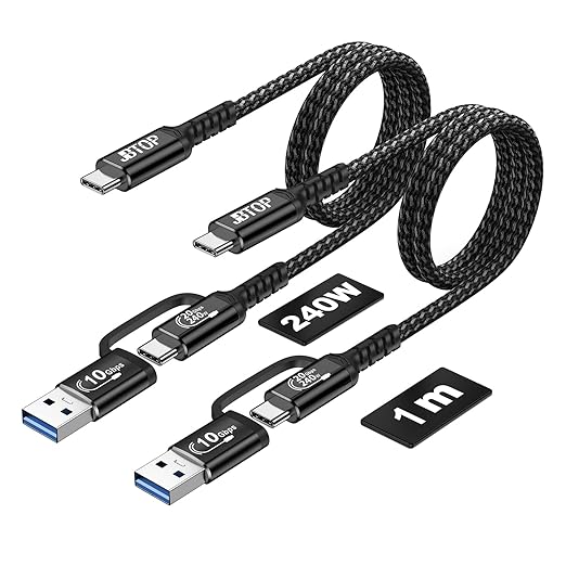 USB A to C Android Auto Cable 3.3ft [2Pack],2-in-1 USB C 3.1 Fast Charging & 20Gbps Data Transfer USB CarPlay Cable, Compatible with iPhone 16 15 Pro Max, Galaxy S23, Pixel 9 Pro