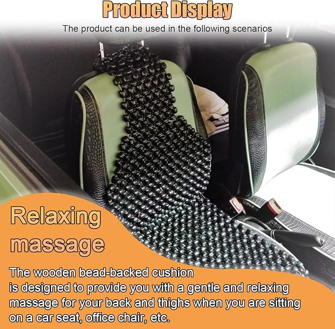 Breathable Wood Beaded Seat Cushion, Cooling Double Strung Auto Back Massaging Driver Seats Cover for Fatigue Relief, Comfort Ventilated Support Cushion for Car Seat Chair (Black)