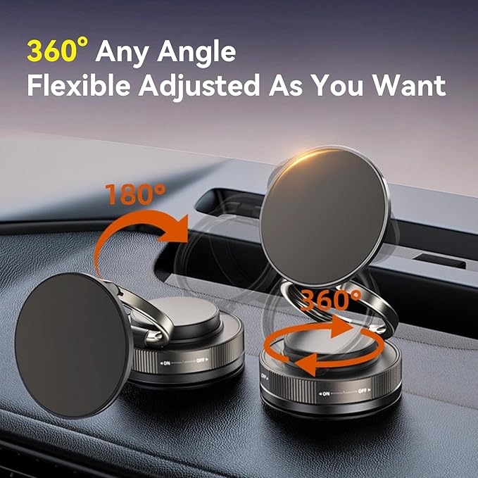 Upgraded 360° Nano Gel Vacuum Magnetic Car Phone Holder Ultra Strong Suction Magnetic Force for MagSafe, iPhone Air 17 16 15 14 13 12 , Foldable Retractable Mount for Car/Dashboard/Gym/Mirror