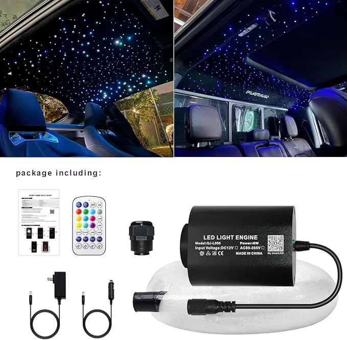 AZIMOM Mini 6W 500pcs Twinkle Fiber Optic Starlight Headliner Kit for Car Home 0.03in 9.8ft End Glow Fiber Strands Sound-Activated APP& Remote Control Starlight Engine