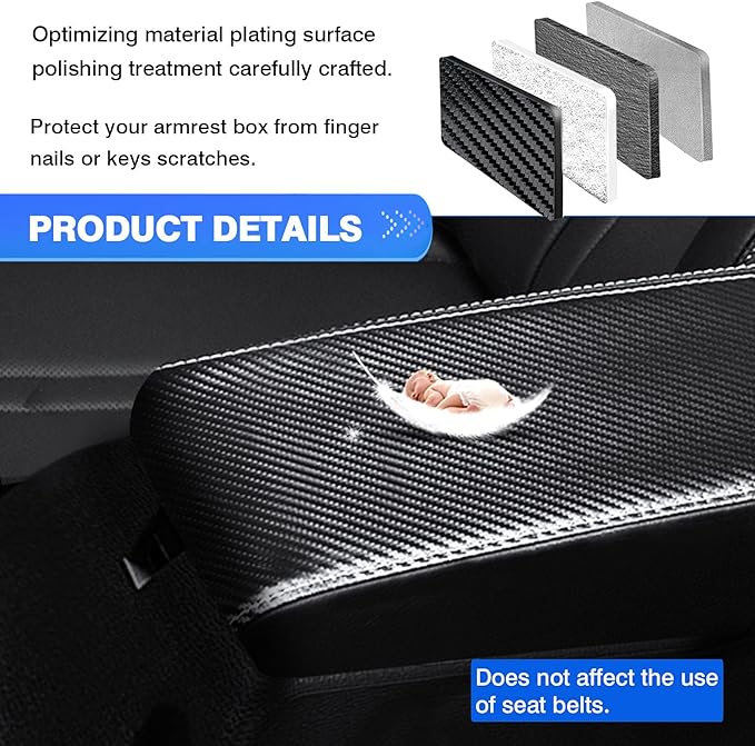 Autorder Center Console Cover for Kia Seltos 2021 2022 2023 2024 2025 Accessories Carbon Fiber Armrest Cover Anti-Scratch Middle Console Pad Leather Armrest Protector