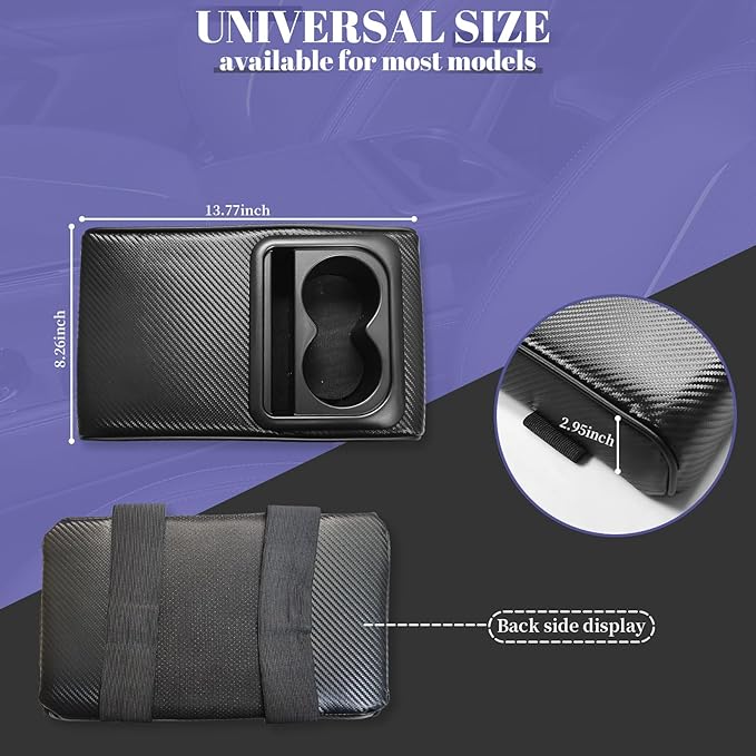 QianBao Car Center Console Carbon Fiber Pattern Armrest Box Booster Cushion with Cup Holder Mobile Phone Storage Protector Universal for Most Car