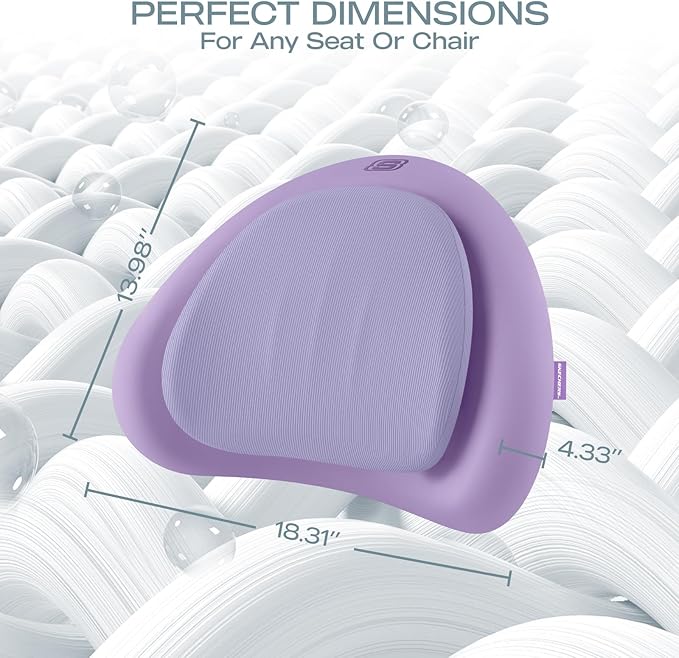 Skechers Lumbar Pillow Premium Memory Foam, Double-Layer-Office Chair Cushion for Tailbone Pain Relief,Butt Pillow for Office Chair,Car seat Cushion,Long Sitting Office Workers,and Car Drivers,Purple