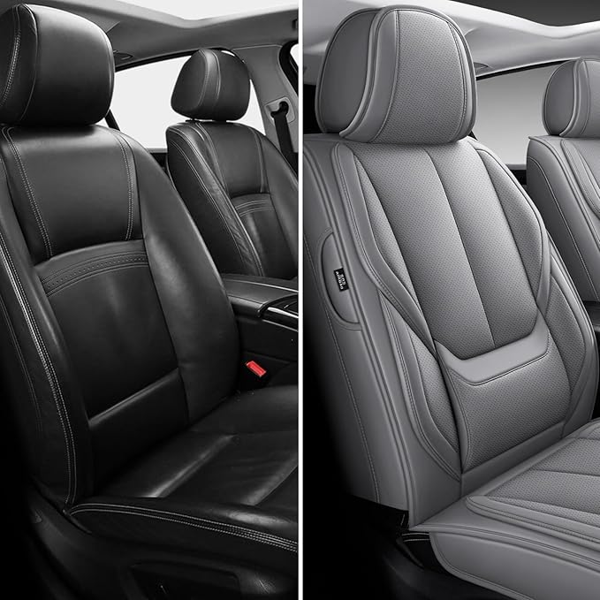 Front Car Seat Covers, Leather Car Seat Covers, Fit for Most Cars SUV and Most Sedan Grey