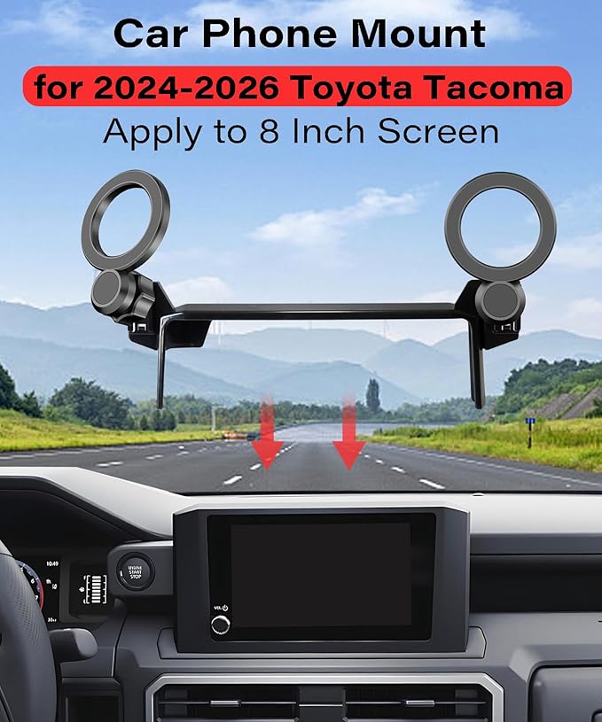 Magnetic Car Phone Mount for 2024 2025 2026 Toyota Tacoma Accessories, for MagSafe Strong Magnets Cell Phone Holder 8-Inch Screen Cradles, with Portable Phone Gripper 360° Rotation
