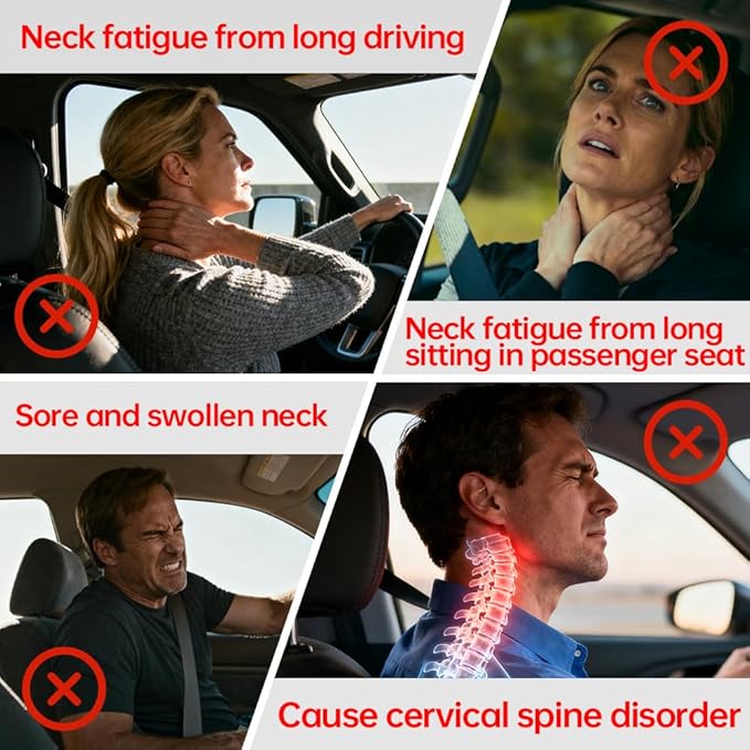 Car Neck Pillow, headrest, Cushion. Three-Point fit to The Neck Curve, Stable Support for The Cervical Spine, relieves Neck Soreness. Perforated PU Leather with high Breathability, Durable 1P（Grey）