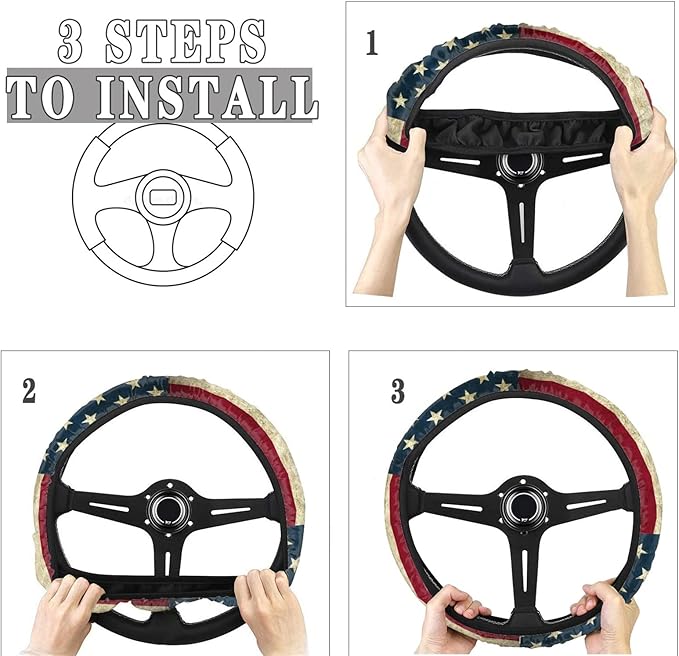 AFPANQZ America Flag Deisgn Car Steering Wheel Covers Non-Slip Universal 14 to 15 inch Fit Almost Cars Steering Wheel Cover Elastic Protection Sweat Absorption Automotive Decor