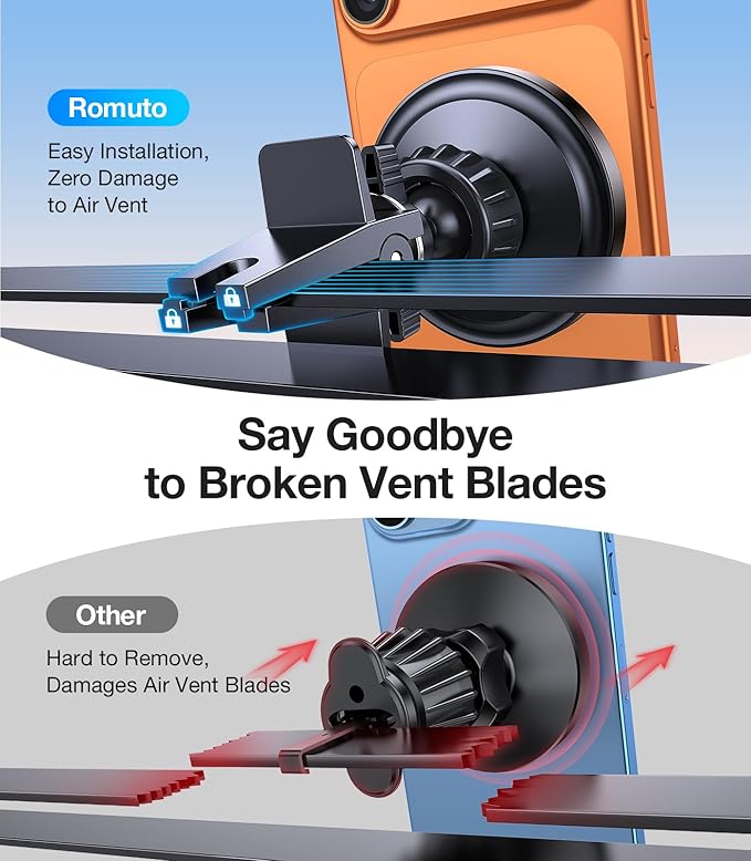 Romuto for MagSafe Car Mount Vent【Strong Magnets】 Magnetic Phone Holder for Car Phone Holder Magnetic Phone Mount Air Vent Clip Cell Phone Holders for Your Car Mount for iPhone 17 Pro Max 16 15 14 13