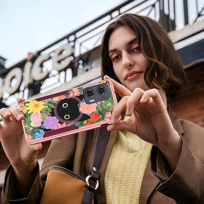 for Moto Edge 2024 Case - Compatible with MagSafe Women Girls Cute Magnetic Protective Phone Cover Kawaii Cat Flower Floral Heavy Duty Shockproof Design for Motorola Moto Edge 2024 Cases