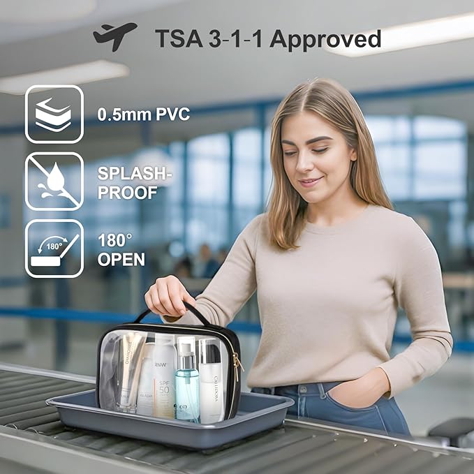PACKISM Clear Makeup Bag - TSA Approved Toiletry Bag for Carry-on & Checked Luggage, Water Resistant Car Storage Organizer with Reinforced Seams