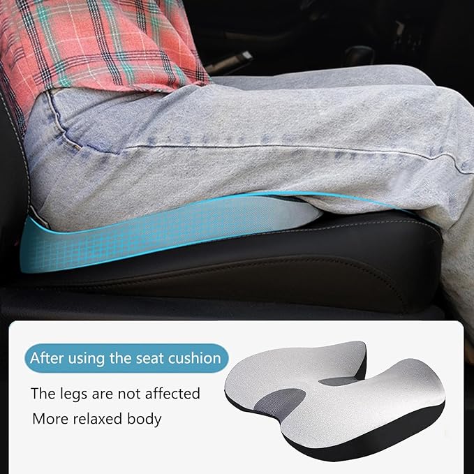 Car Seat Cushion for Long Driving, Ergonomic Memory Foam Seat Cushion, Car Seat Cushion for Back Pain and Lumbar Support Non Slip and Easy Clean for Driving Gaming Chair and Travel C Grey