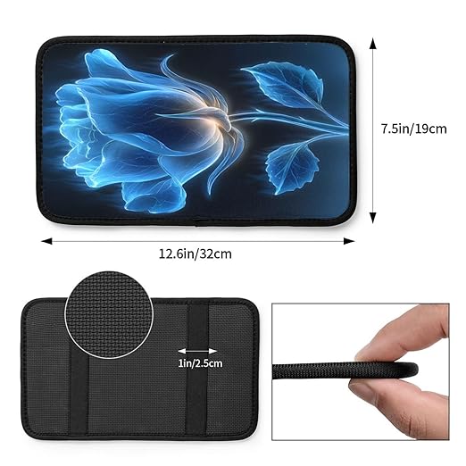 Blue Rose with Glowing Car Auto Armrest Cushion Cover Accessories Center Console Seat Box Pad Protector Universal Decoration for Most Vehicle SUV Truck