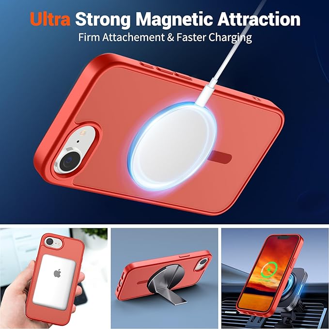 SUPFINE Magnetic for iPhone 17e Case/iPhone 16e Case (Compatible with MagSafe)(Military Grade Drop Protection) Slim Translucent Matte Shockproof with Anti-Fingerprint Phone Case,Red