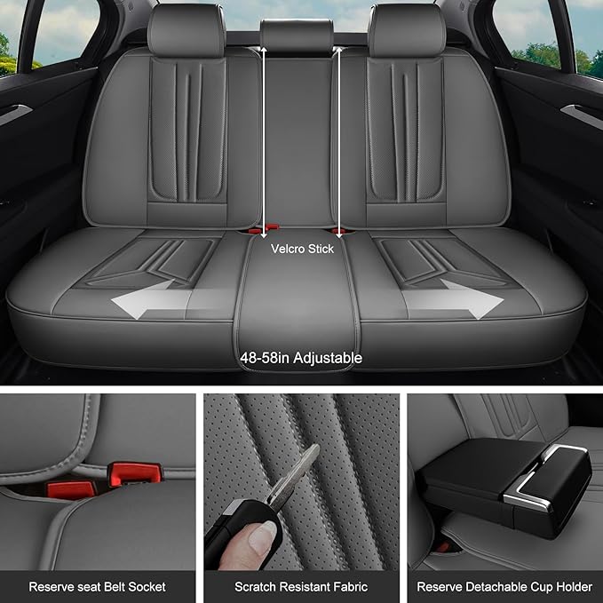 Car Seat Covers, Premium Leather Car Seat Covers, Waterproof and Breathable Seat Covers, Universal Car Seat Protector Fit for Cars, Trucks, SUVs, Pick-ups (Gray, FullSet)