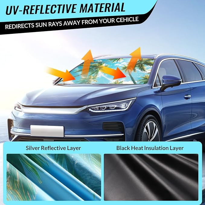 Windshield Sun Shade - Car Windshield Sun Shade for UV Protection Heat Reduction 2025 Sun Visor for Car Interior (55"x31.5")