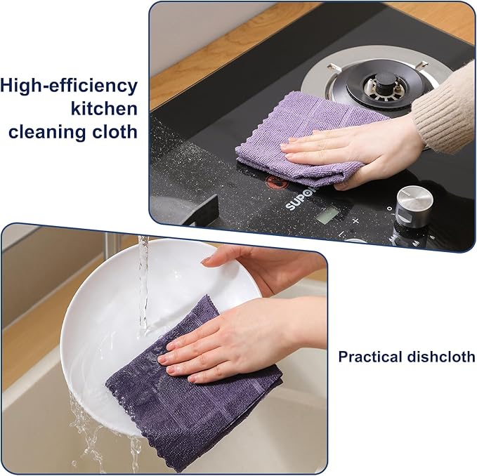 Ferdilan 80 Pack Microfiber Cleaning Cloth Roll,Lint Free Rags Paper Towels & Tear Away Reusable Towels,Washable Shop Rags,Wash Cloths Dish Rags(12" x 12") for Car Kitchen Window Garage-Dark Purple
