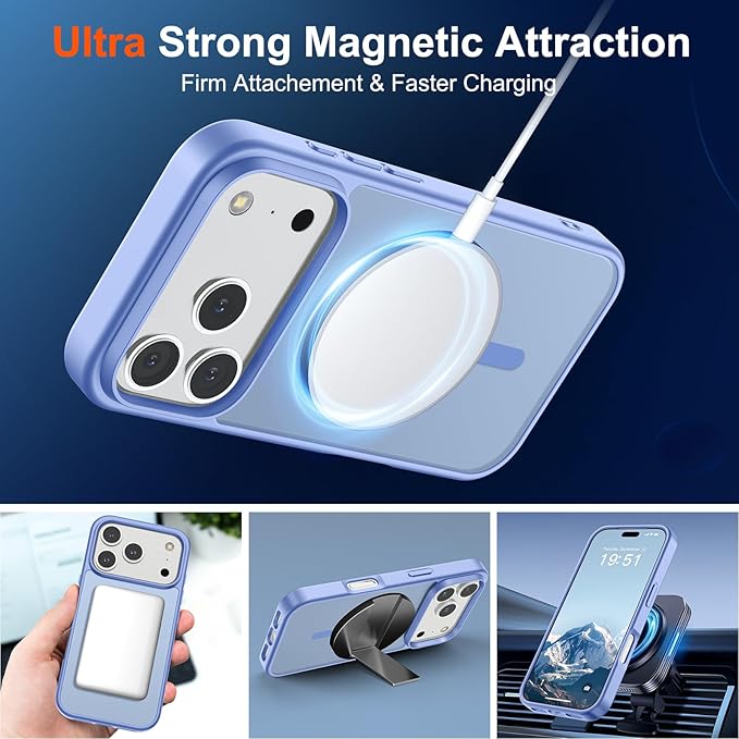 SUPFINE Magnetic for iPhone 17 Pro Max Case (Compatible with MagSafe)(Military Grade Drop Protection) Translucent Matte Shockproof with Anti-Fingerprint Phone Cover,Blue Purple