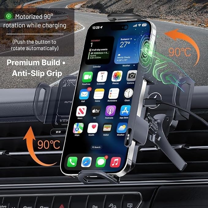 Wireless Car Charger Mount, Auto-Clamping Phone Holder with Fast Charging – Wireless Cell Phone Charging Car Mount for iPhone & Android (Air Vent Mount)