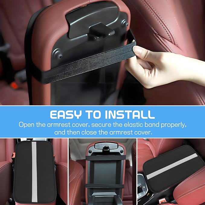 wuyaoyao Car Center Console Cover, 12.6"×7.87" PU Leather Armrest Cover for Cars, Stylish Auto Armrest Cushion Pad, Waterproof Vehicle Arm Rest Protector, Interior Car Accessories (Black+Gray)